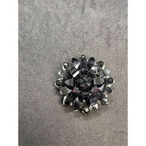 STUNNING‎ Vintage Black, Gray Rhinestone Thermo Set Flower Brooch GOOD CONDITION
